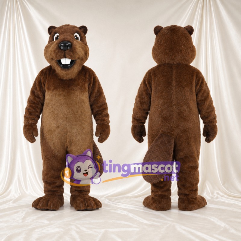 Costume de mascotte Castor – marron – Devant (grand); Dents; Queue (large)