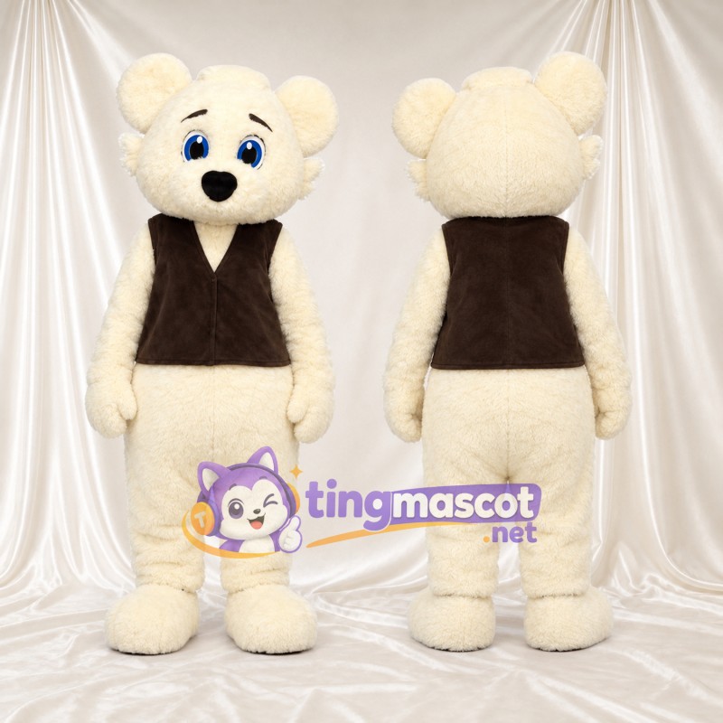 Costume de mascotte Souris – blanc – Gilet (marron); Yeux (bleu)