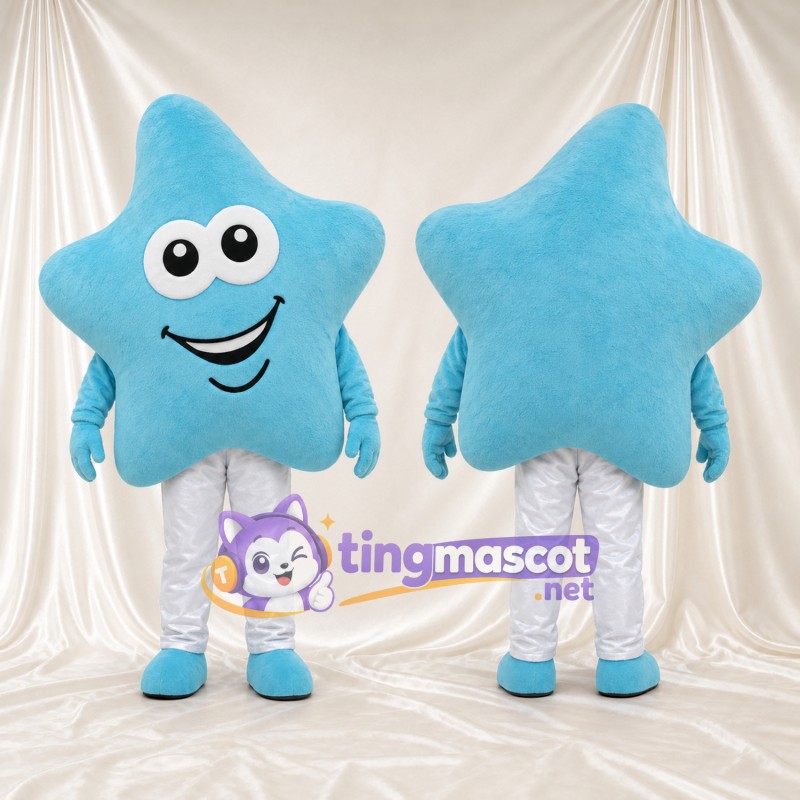 Costume de mascotte Étoile – bleu – Pantalon (blanc); Visage souriant