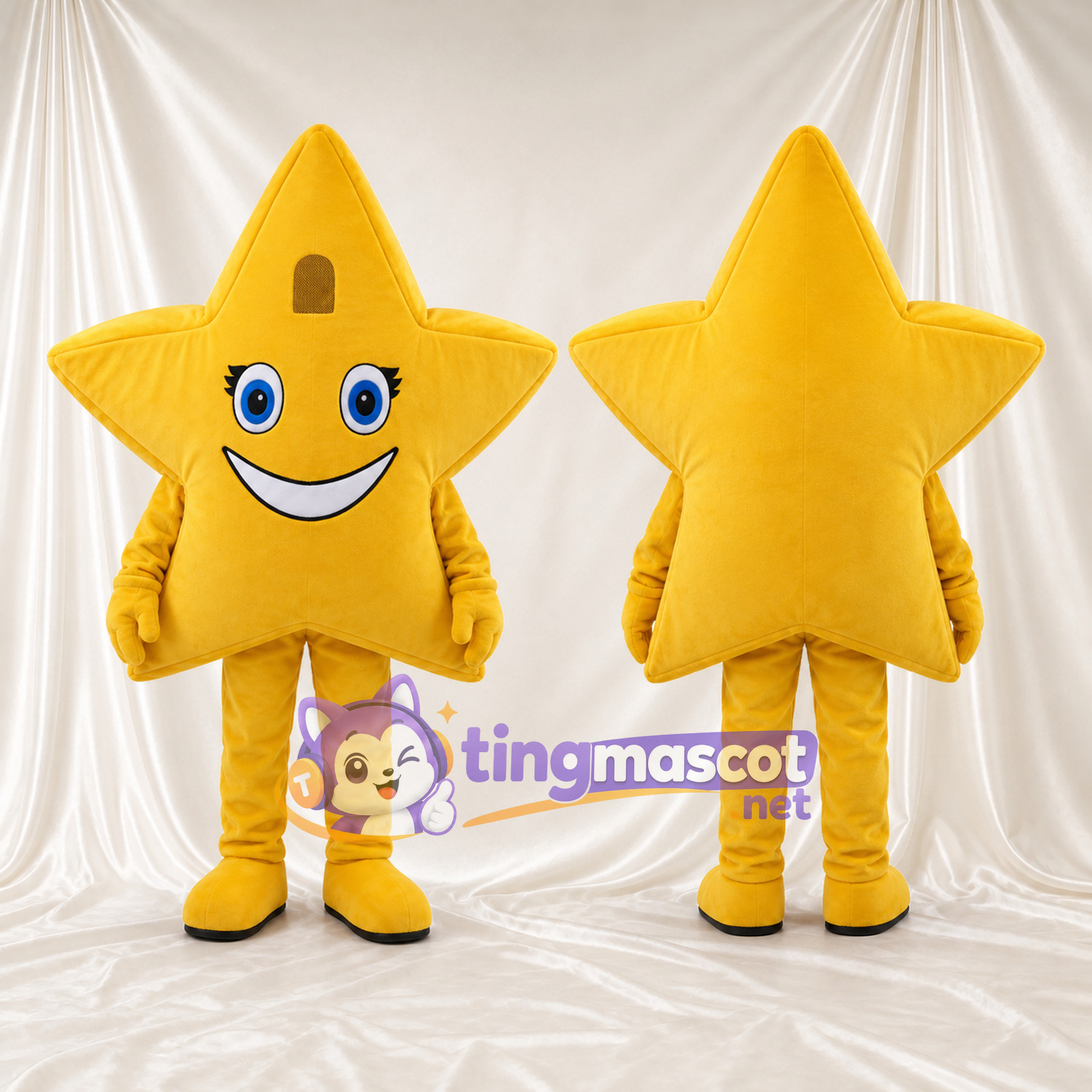 Costume de mascotte Étoile – doré – Yeux (bleu); Membres (jaune) Costume de mascotte Étoile – doré – Yeux (bleu); Membres (jaune)