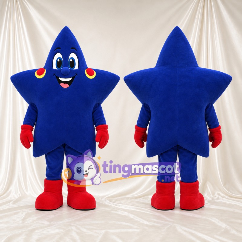 Costume de mascotte Étoile – bleu – Gants (rouge); Bottes (rouge)