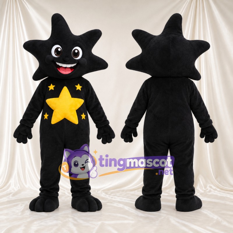 Black Star Character Mascot Costume - Yellow Chest Stars