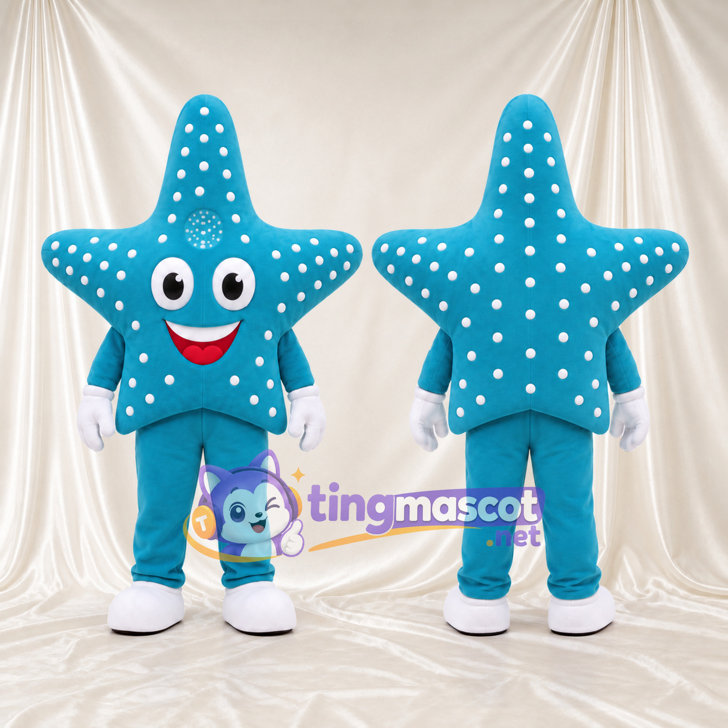 Blue Starfish Mascot Costume - White Spots and White Shoes Blue Starfish Mascot Costume - White Spots and White Shoes