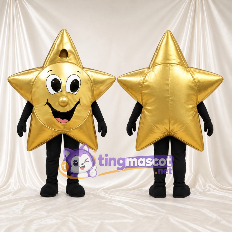 Costume de mascotte Étoile – doré – Visage souriant; Membres (noir)