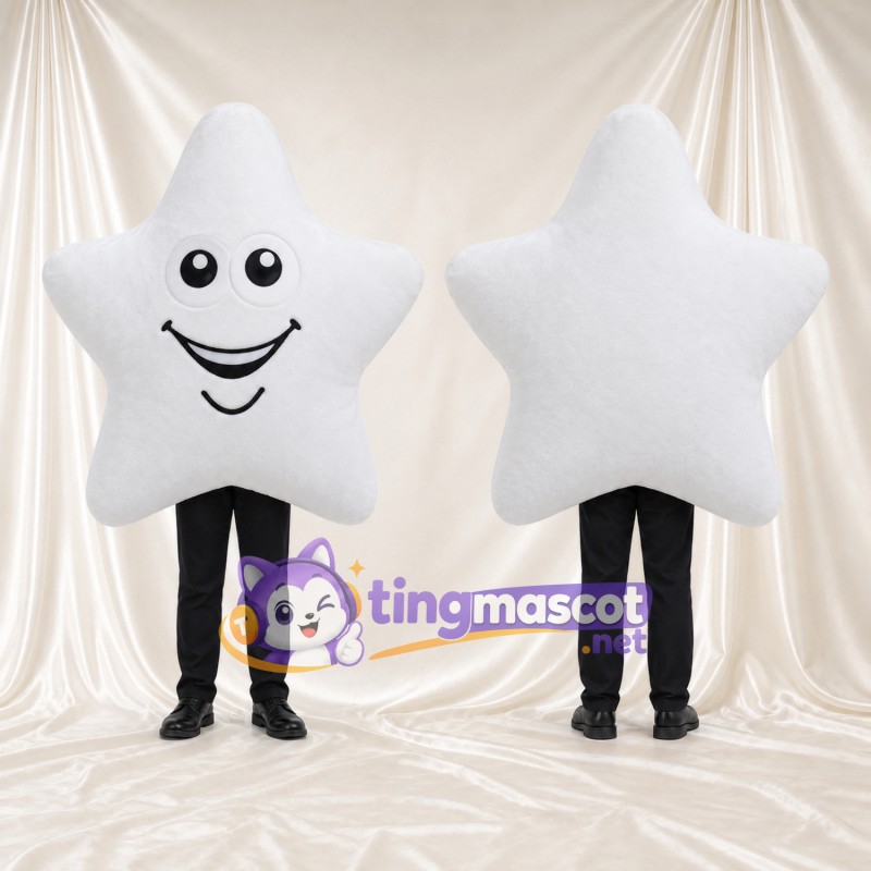 Costume de mascotte Étoile – blanc – Visage souriant; Jambes (noir)