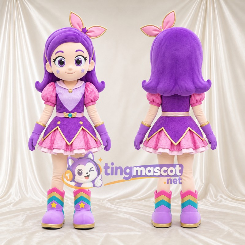 Costume de mascotte Fille – violet – Étoile (rose); Robe; Bottes (multicolore)