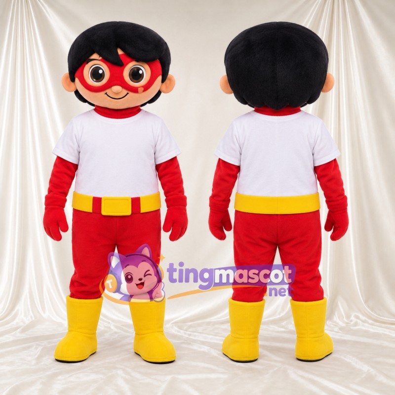 Superhero Boy Mascot Costume - Red Eye Mask and Yellow Boots