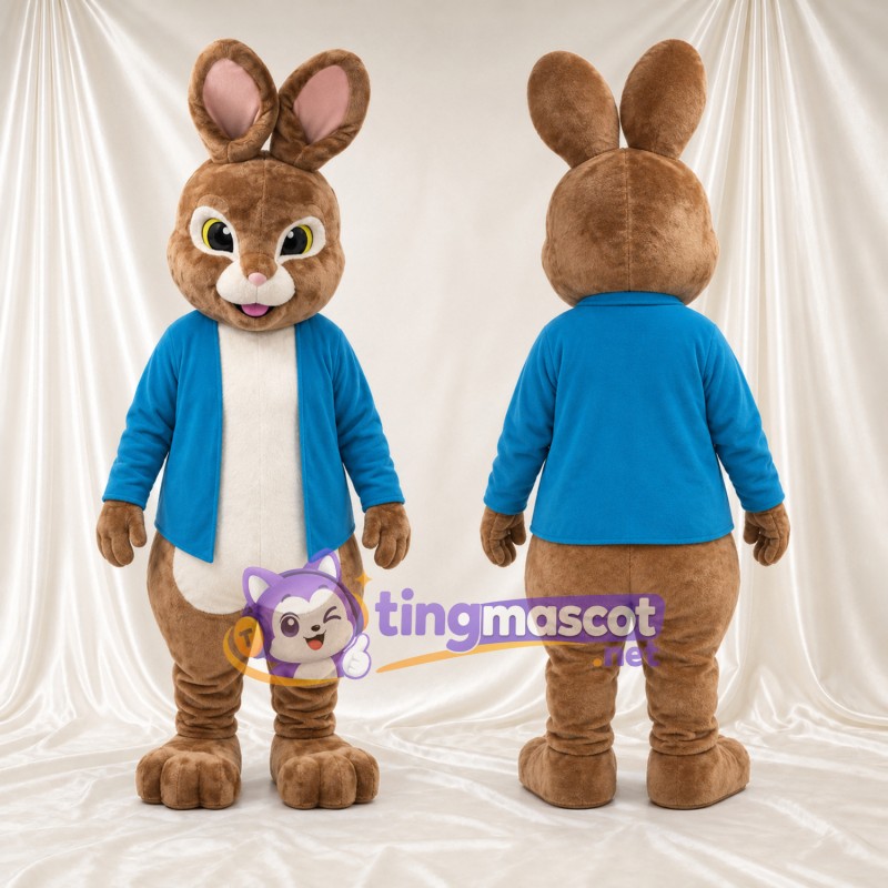 Costume de mascotte Peter Rabbit – selon la photo – Veste (bleu); Ventre (crème)