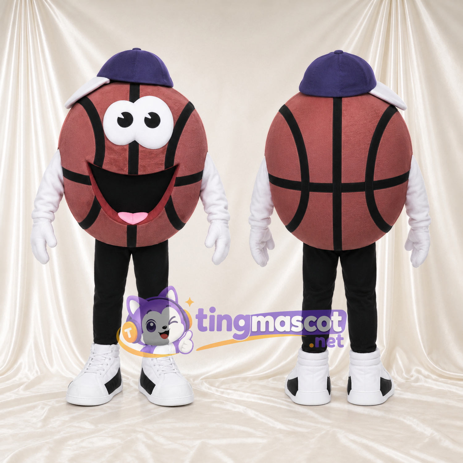 Costume de mascotte Ballon de basket – selon la photo – Casquette (violet); Gants (blanc)
