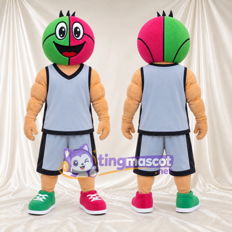 Maskottchenkostüm Ball – rosa / grün – Basketballtrikot (grau)
