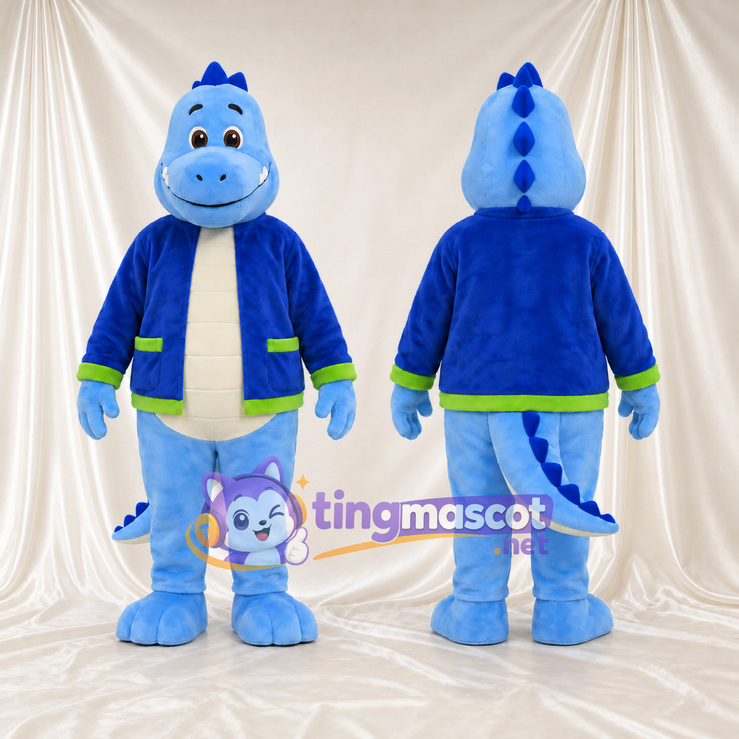 Blue Dinosaur Mascot Costume - Blue Jacket with Green Trim Blue Dinosaur Mascot Costume - Blue Jacket with Green Trim