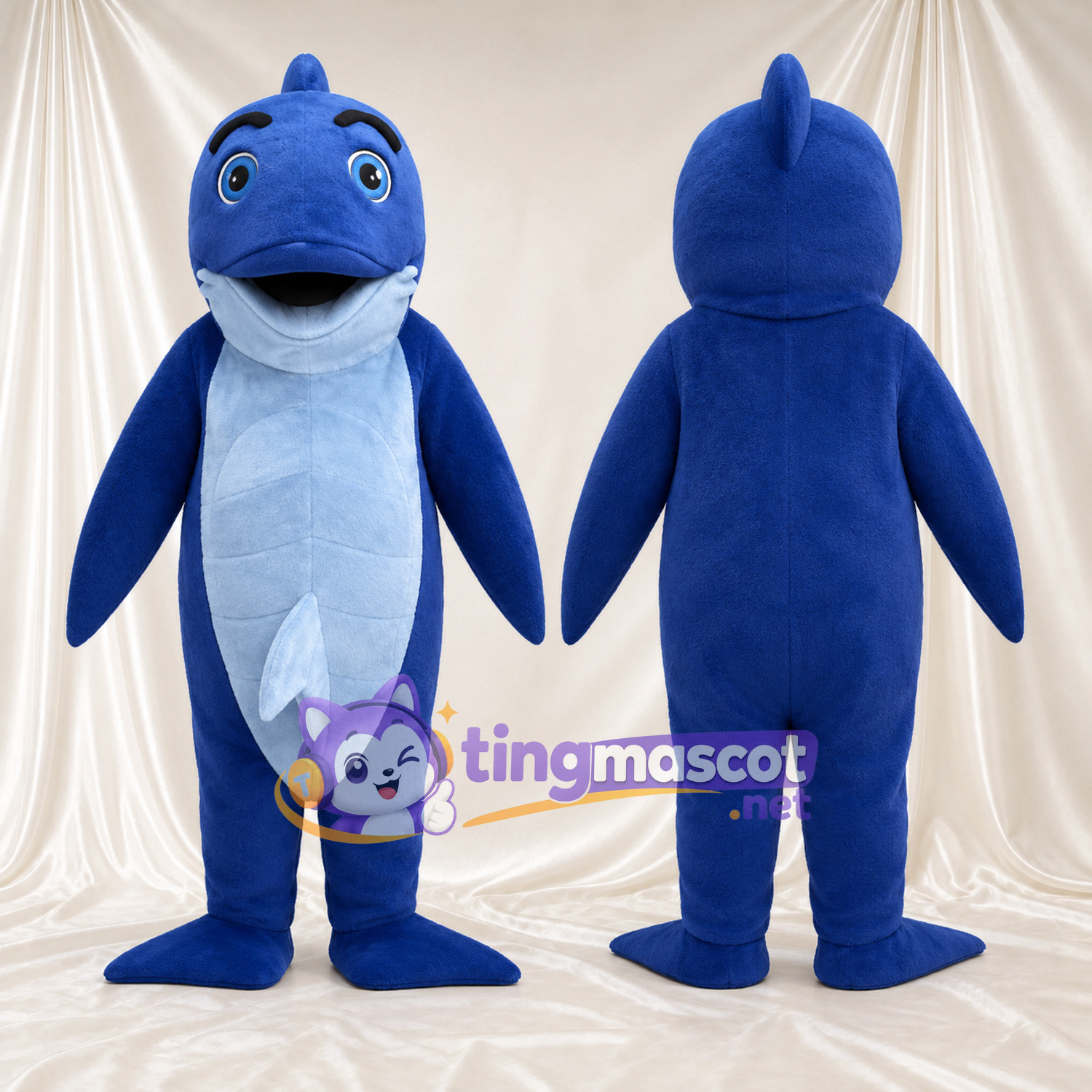 Maskottchenkostüm Delfin – blau – Bauch (hellblau) Maskottchenkostüm Delfin – blau – Bauch (hellblau)
