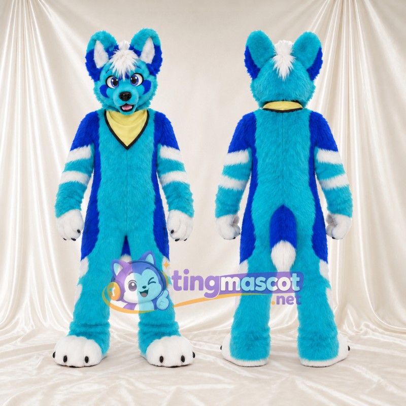 Costume de mascotte Renard – bleu – Bandana (jaune)