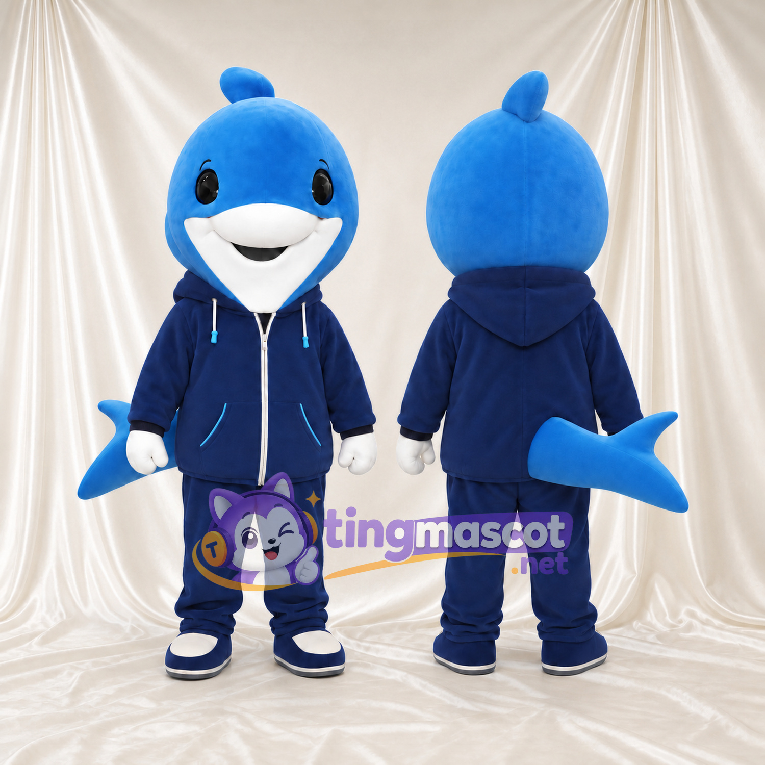Costume de mascotte Créature marine – bleu – Sweat à capuche (bleu marine); Pantalon Costume de mascotte Créature marine – bleu – Sweat à capuche (bleu marine); Pantalon