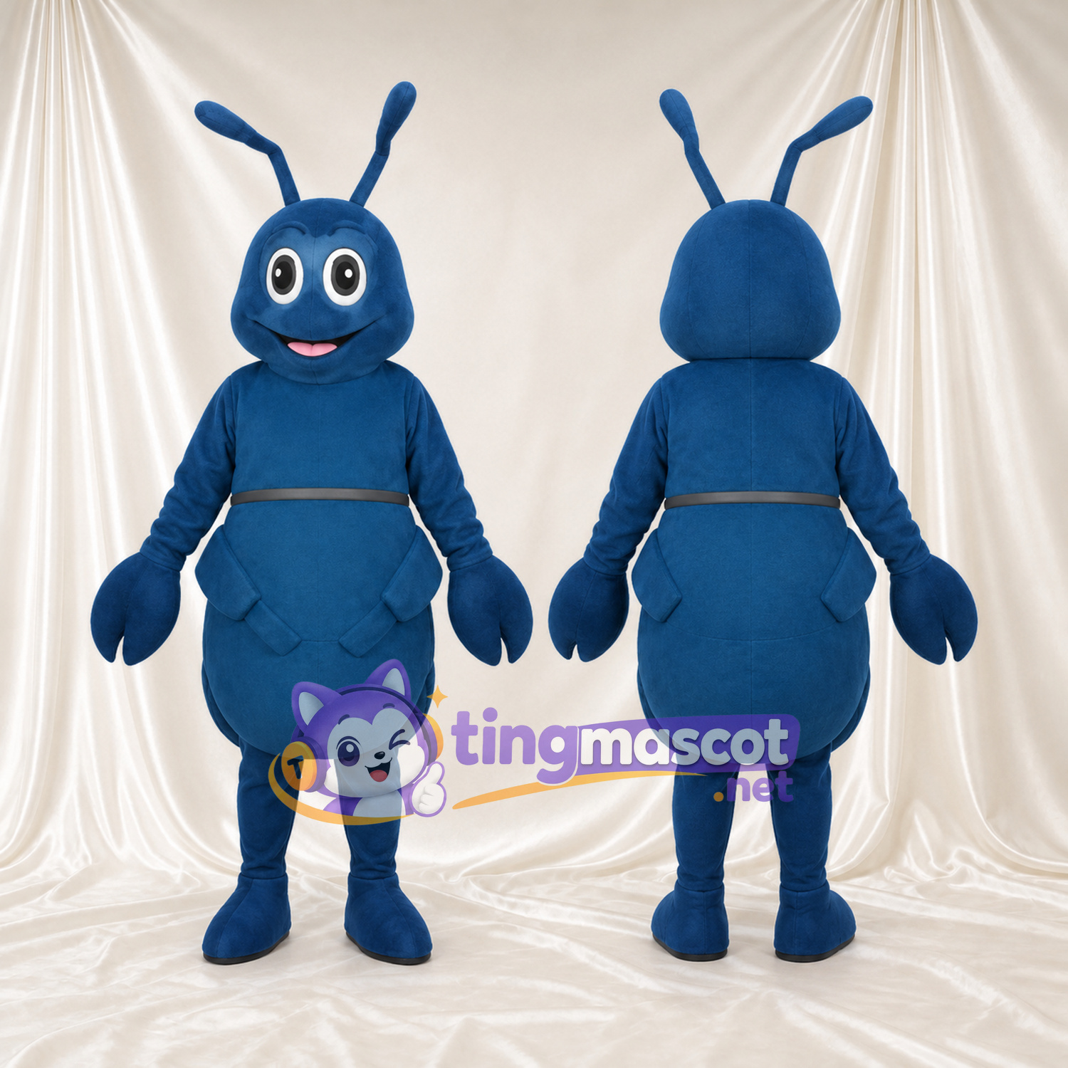 Blue Insect Mascot Costume - Long Antennae and Rounded Belly Blue Insect Mascot Costume - Long Antennae and Rounded Belly