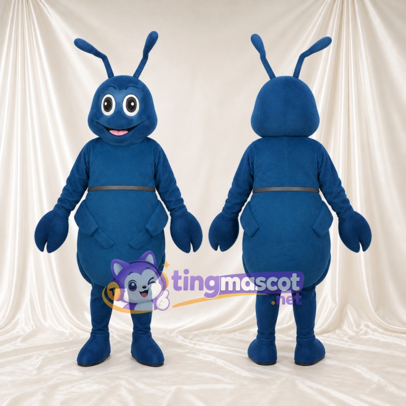 Blue Insect Mascot Costume - Long Antennae and Rounded Belly