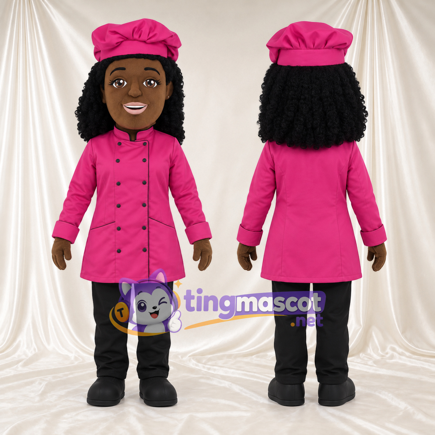 Costume de mascotte Chef cuisinier – selon la photo – Veste (rose); Toque de chef (rose) Costume de mascotte Chef cuisinier – selon la photo – Veste (rose); Toque de chef (rose)