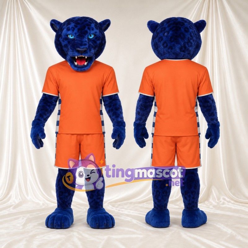 Costume de mascotte Panthère – bleu – Tenue de sport (orange)