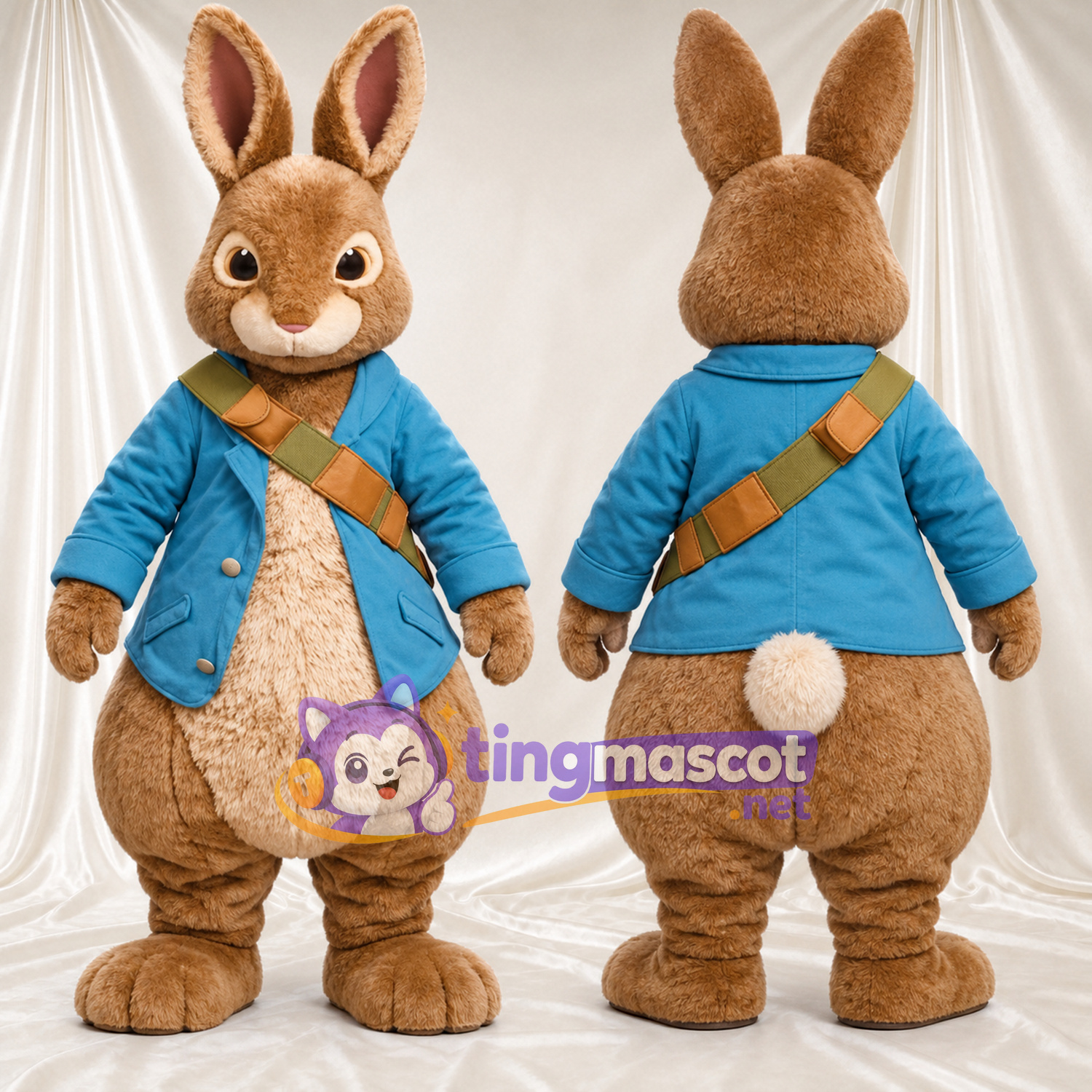 Costume de mascotte Peter Rabbit – selon la photo – Veste (bleu canard); Bandoulière (marron) Costume de mascotte Peter Rabbit – selon la photo – Veste (bleu canard); Bandoulière (marron)