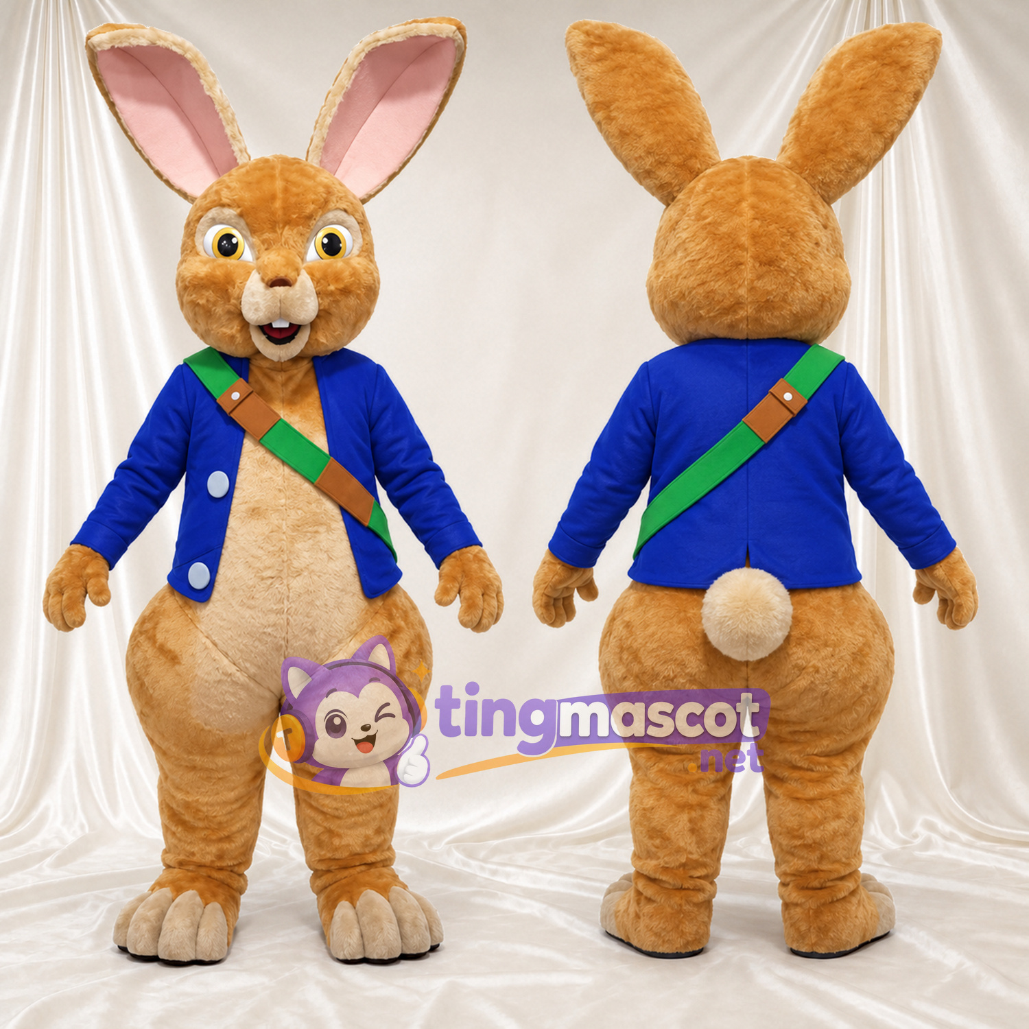Costume de mascotte Peter Rabbit – selon la photo – Veste (bleu); Bandoulière (vert) Costume de mascotte Peter Rabbit – selon la photo – Veste (bleu); Bandoulière (vert)
