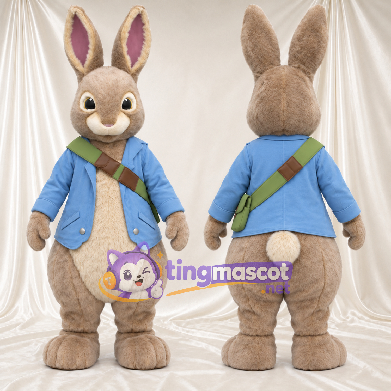 Costume de mascotte Peter Rabbit – selon la photo – Veste (bleu); Bandoulière (vert, marron) Costume de mascotte Peter Rabbit – selon la photo – Veste (bleu); Bandoulière (vert, marron)