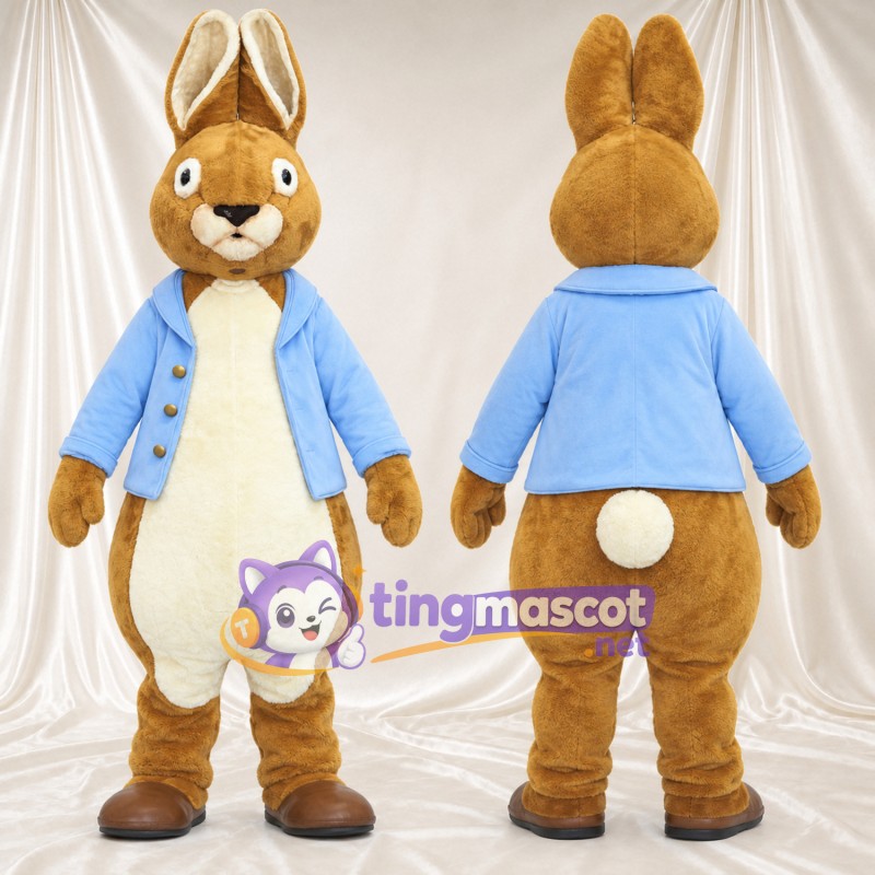 Costume de mascotte Peter Rabbit – selon la photo – Veste (bleu clair); Ventre (crème)