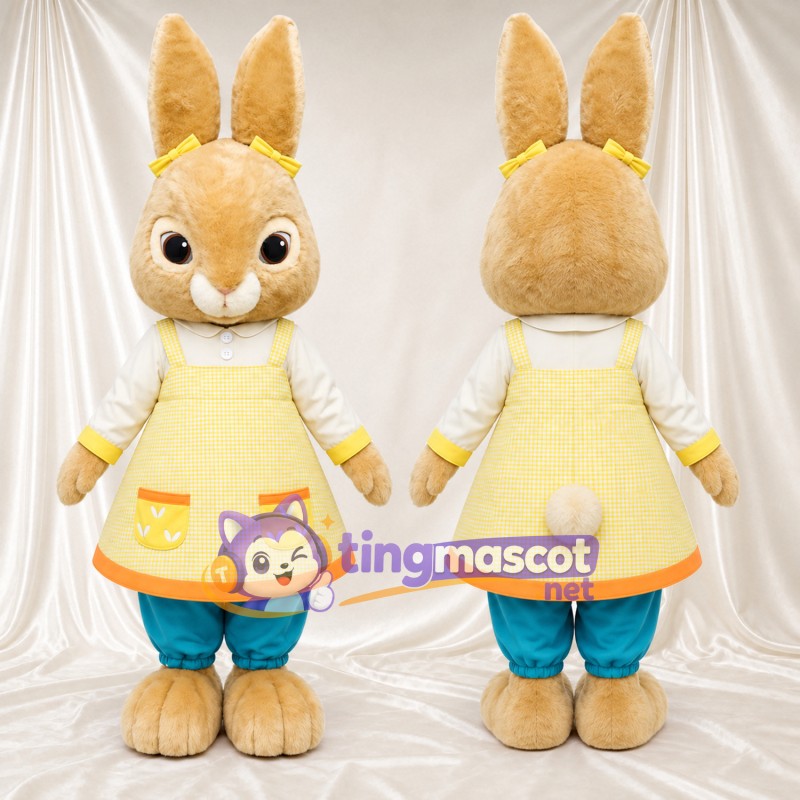 Costume de mascotte Cotton-Tail – selon la photo – Tablier (jaune); Pantalon (bleu canard)