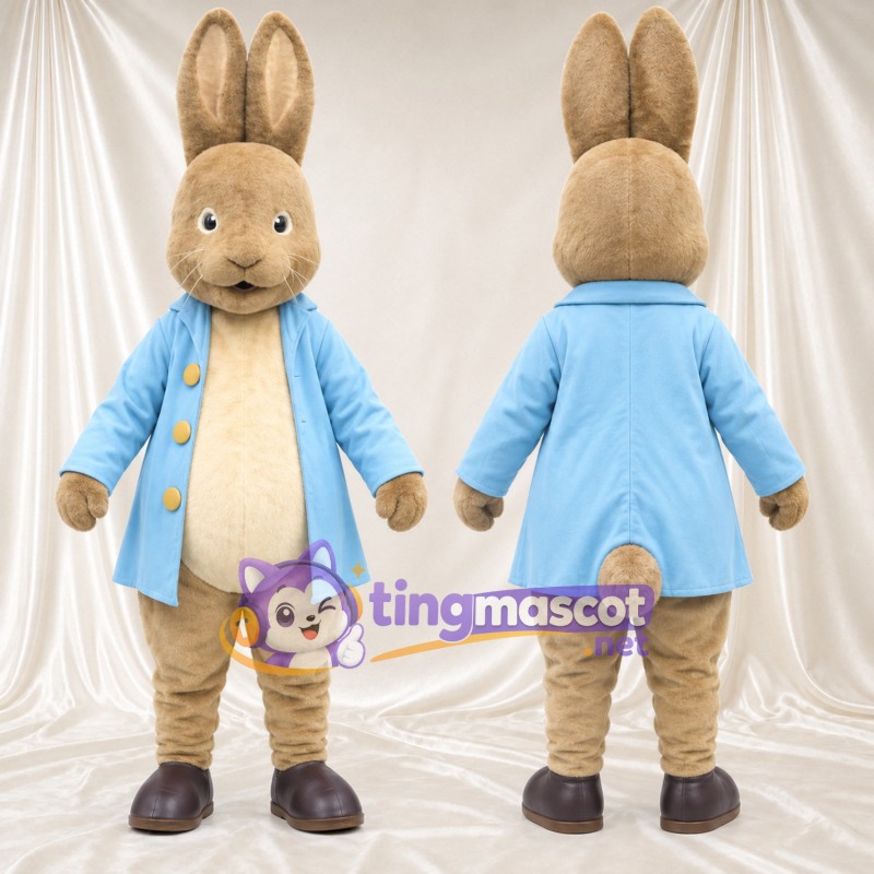 Costume de mascotte Peter Rabbit – selon la photo – Manteau (bleu); Ventre (crème)