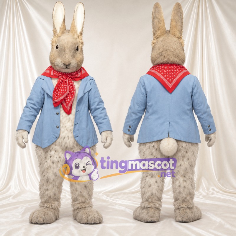 Costume de mascotte Peter Rabbit – selon la photo – Veste (bleu); Écharpe (rouge, à pois)