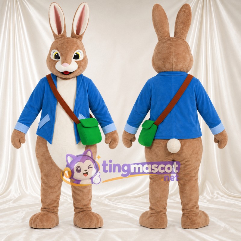 Costume de mascotte Peter Rabbit – selon la photo – Veste (bleu); Sac à bandoulière (vert)