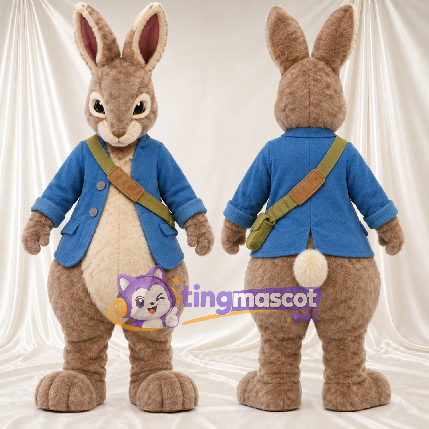 Costume de mascotte Peter Rabbit – selon la photo – Veste (bleu); Bandoulière (marron) Costume de mascotte Peter Rabbit – selon la photo – Veste (bleu); Bandoulière (marron)