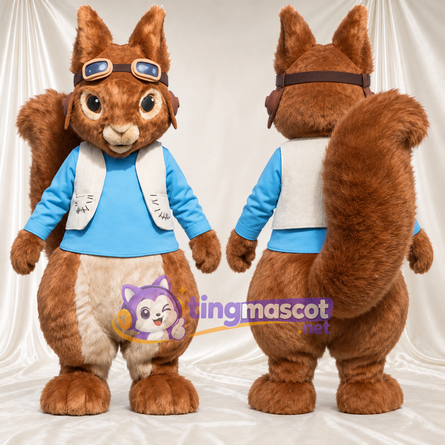 Maskottchenkostüm Squirrel Nutkin – wie abgebildet – Schutzbrille; Weste (weiß) Maskottchenkostüm Squirrel Nutkin – wie abgebildet – Schutzbrille; Weste (weiß)