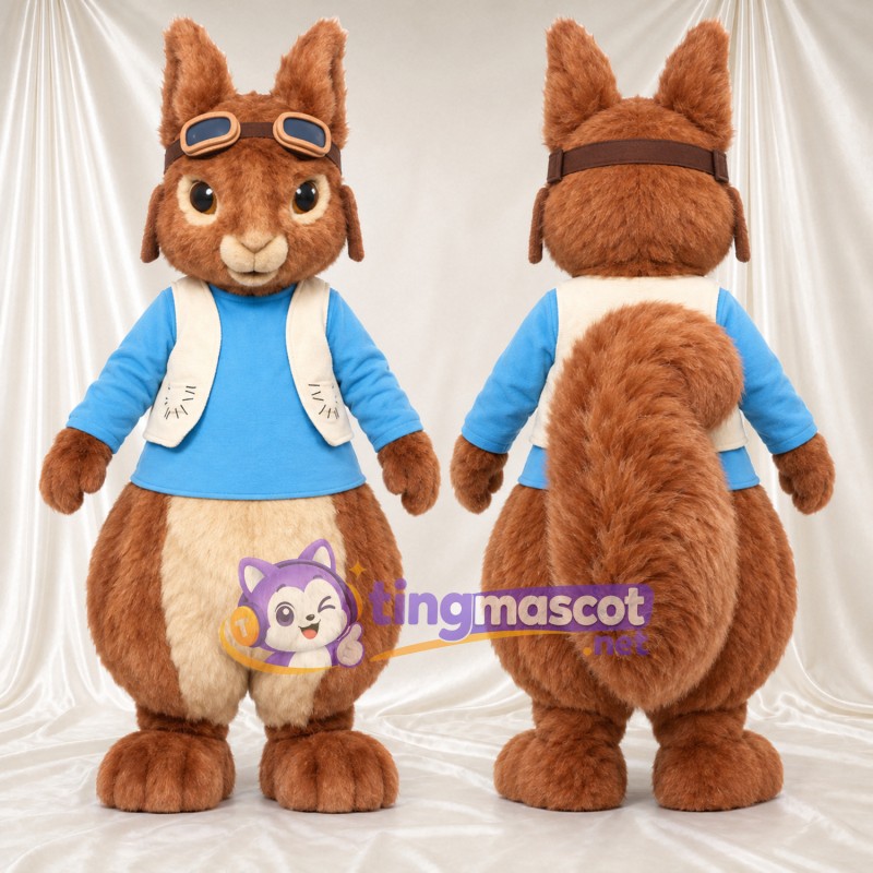 Maskottchenkostüm Squirrel Nutkin – wie abgebildet – Hemd (blau); Kappe (braun)
