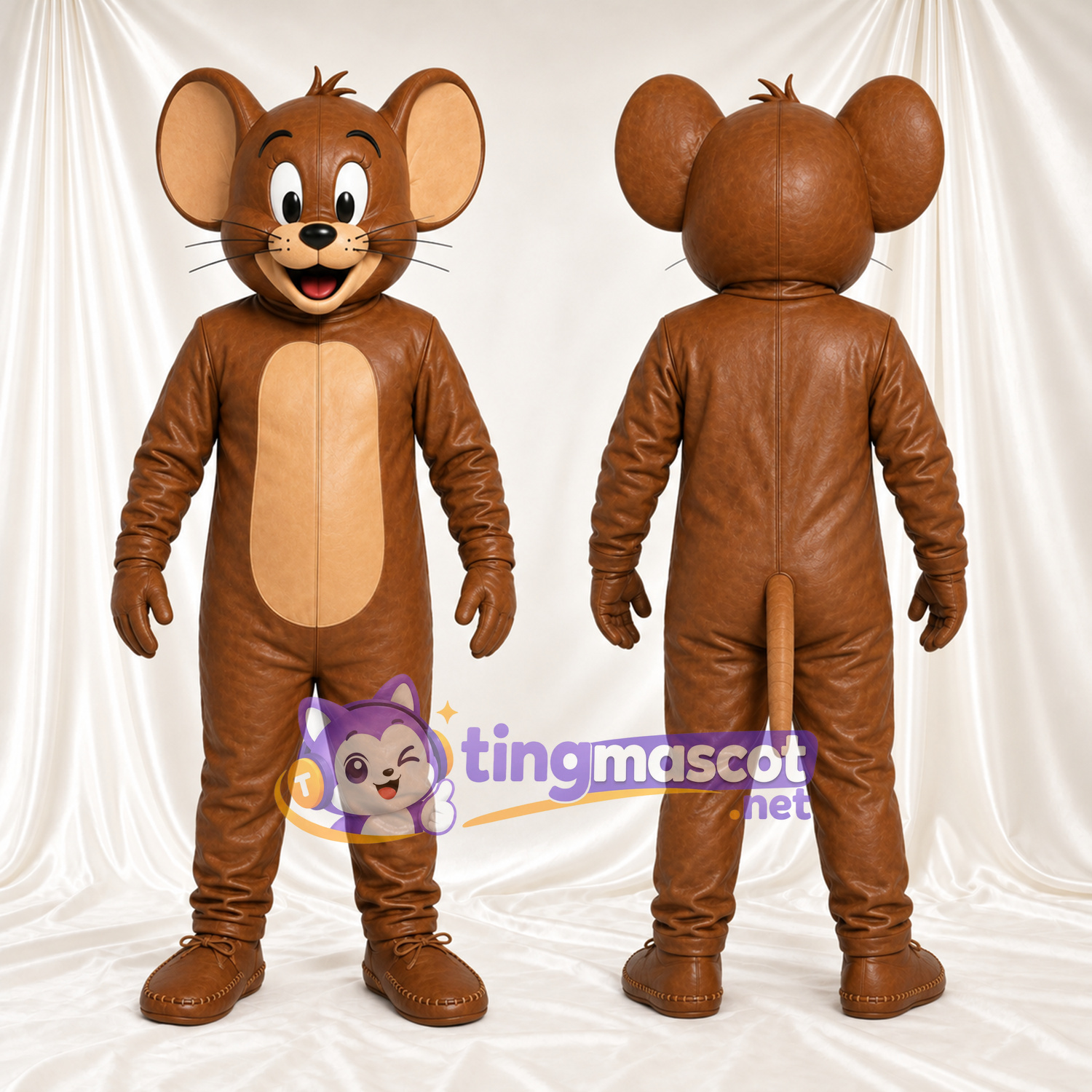 Costume de mascotte Jerry – selon la photo – Ventre (brun clair); Oreilles (large, rond) Costume de mascotte Jerry – selon la photo – Ventre (brun clair); Oreilles (large, rond)