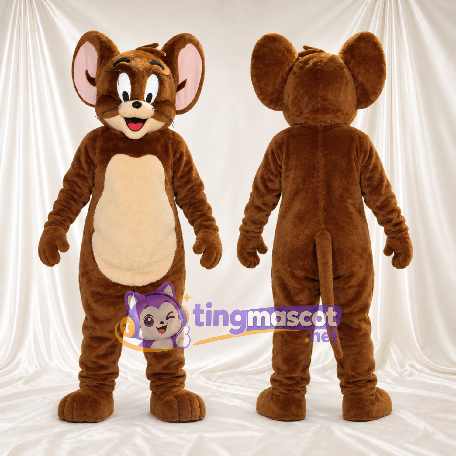 Costume de mascotte Jerry – selon la photo – Ventre (brun clair); Oreilles (grand, rose) Costume de mascotte Jerry – selon la photo – Ventre (brun clair); Oreilles (grand, rose)
