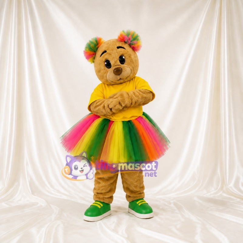 Rainbow Tutu Bear Mascot Costume Full Body for Adults Dance Events