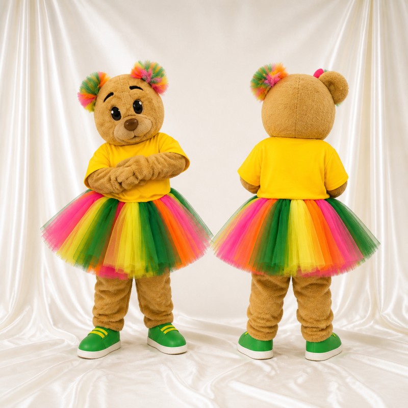 Rainbow Tutu Bear Mascot Costume Full Body for Adults Dance Events