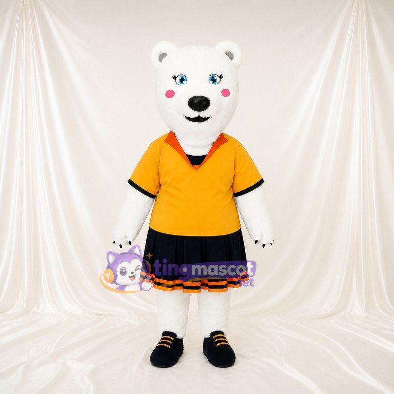 Cheerleader Polar Bear Mascot Costume Full Body for Adults Sports Events