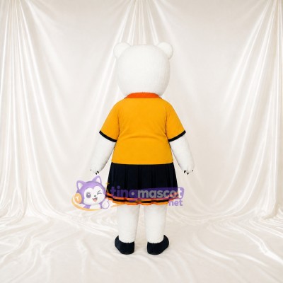 Cheerleader Polar Bear Mascot Costume Full Body for Adults Sports Events