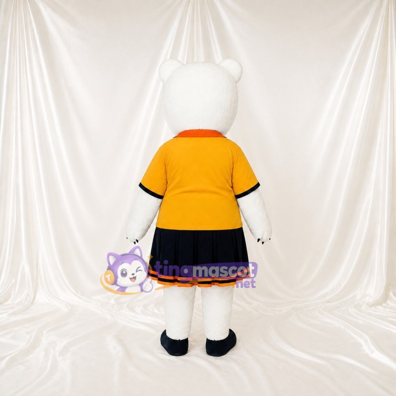 Cheerleader Polar Bear Mascot Costume Full Body for Adults Sports Events