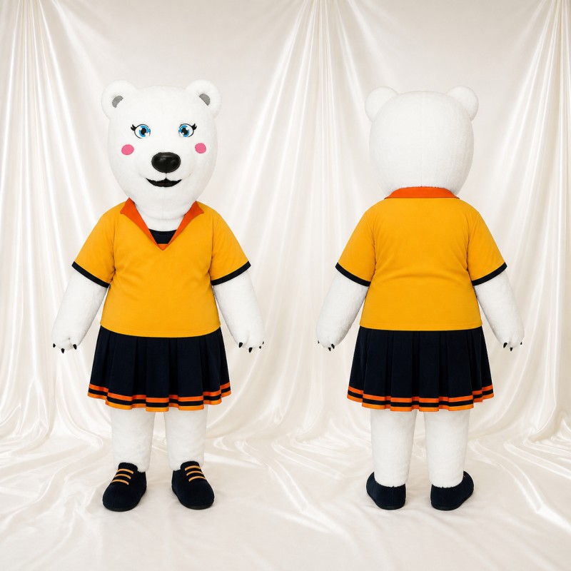 Cheerleader Polar Bear Mascot Costume Full Body for Adults Sports Events