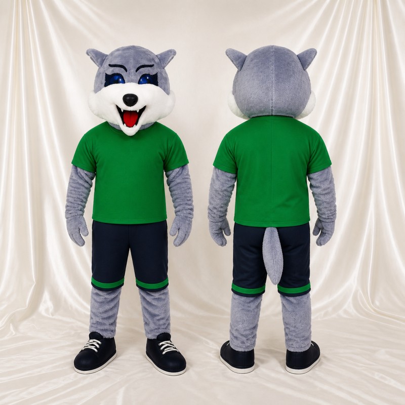Grau-Wolf Ganzkörper-Maskottchenkostüm für Erwachsene – Sportveranstaltungen