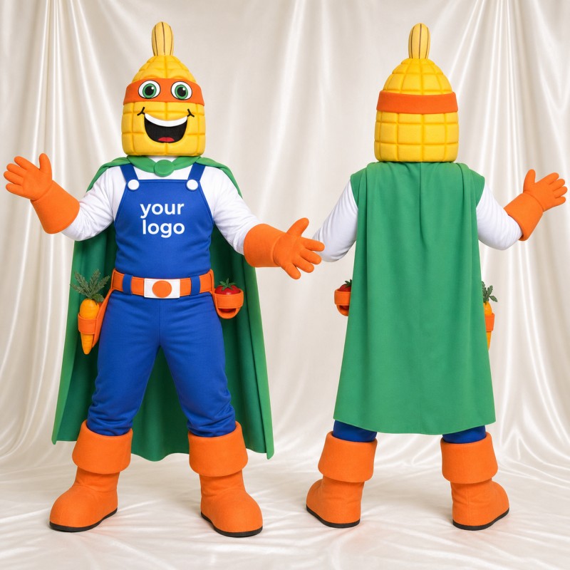Corn Superhero Mascot Costume Full Body for Adults Food Events