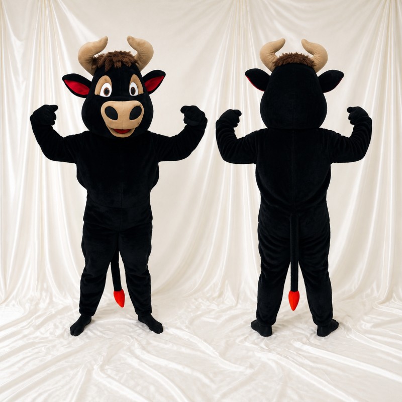 Black Bull Mascot Costume Full Body for Adults Sports Events