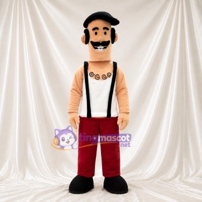 Beige Mustached Man Mascot Costume Full Body for Adults Stage Events