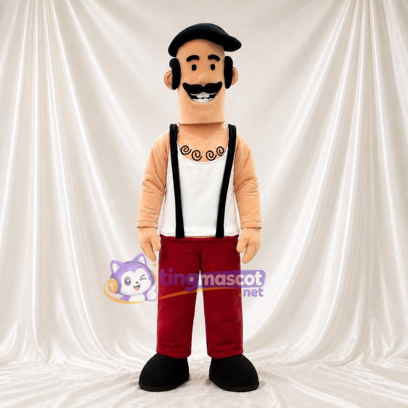 Beige Mustached Man Mascot Costume Full Body for Adults Stage Events