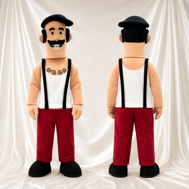 Beige Mustached Man Mascot Costume Full Body for Adults Stage Events