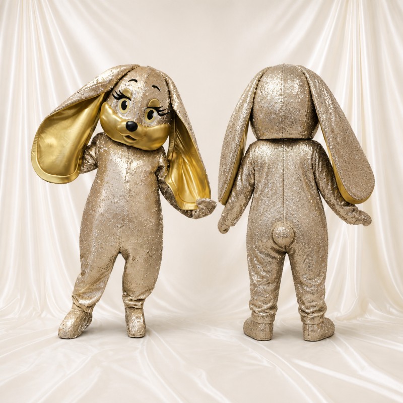 Gold Rabbit Mascot Costume Full Body for Adults Stage Events
