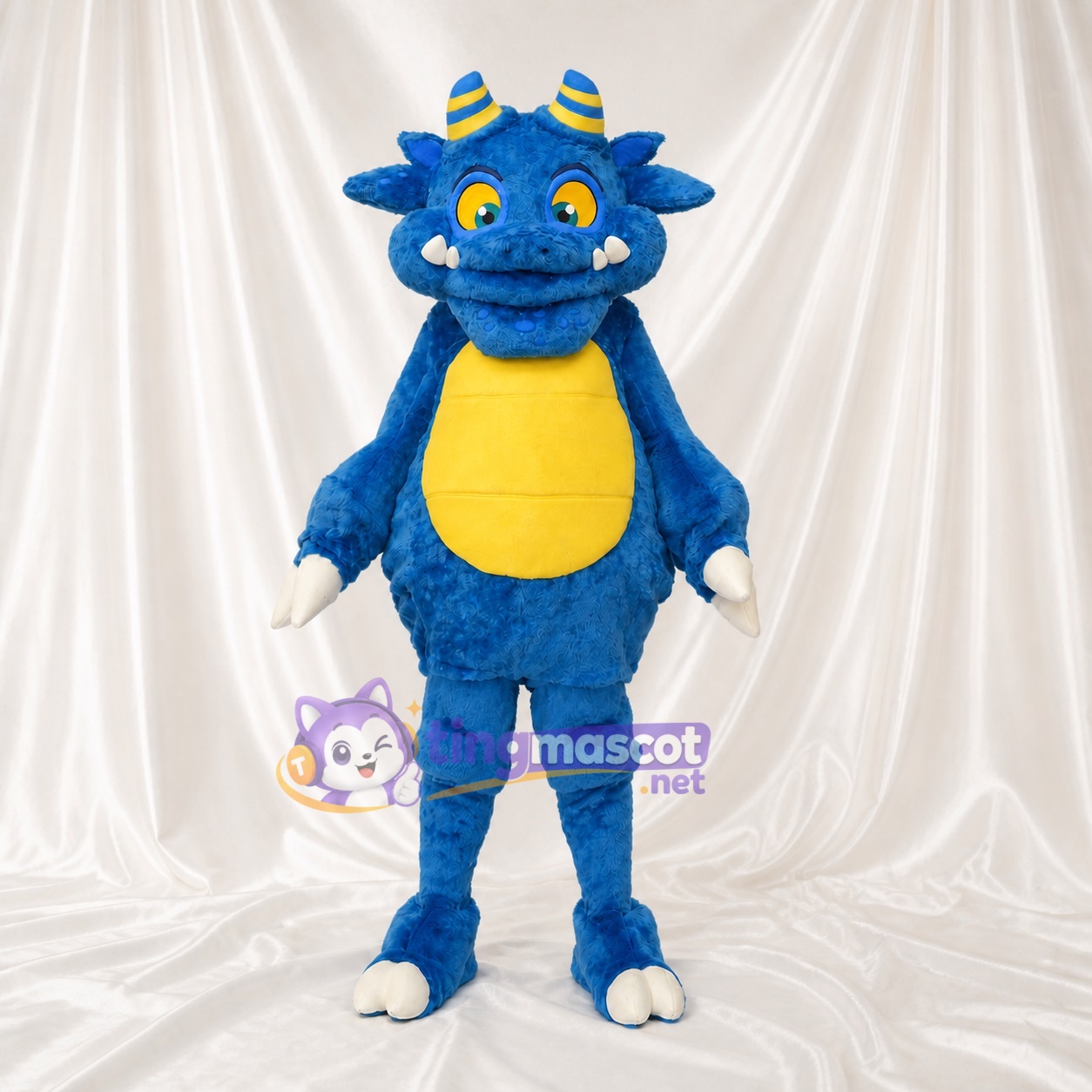 Blue Horned Long Dragon Mascot Costume Full Body for Adults Sports Events Blue Horned Long Dragon Mascot Costume Full Body for Adults Sports Events