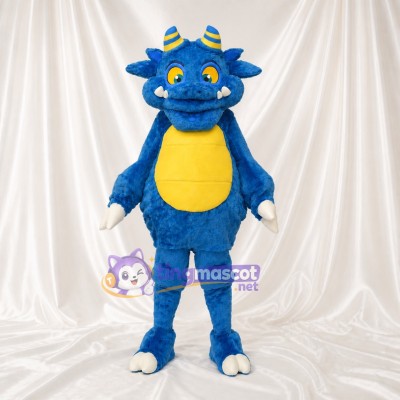 Blue Horned Long Dragon Mascot Costume Full Body for Adults Sports Events